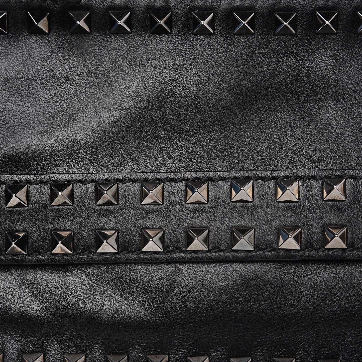 Vitello Rockstud Triple Zip Wristlet Pouch Black