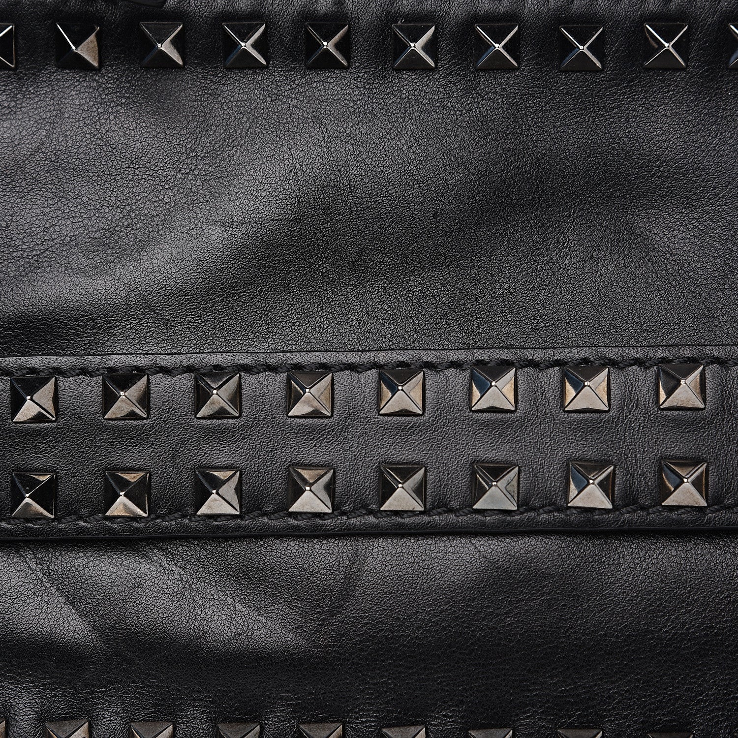 Valentino Garavani Vitello Rockstud Triple Zip Wristlet Pouch Black 7 of 10