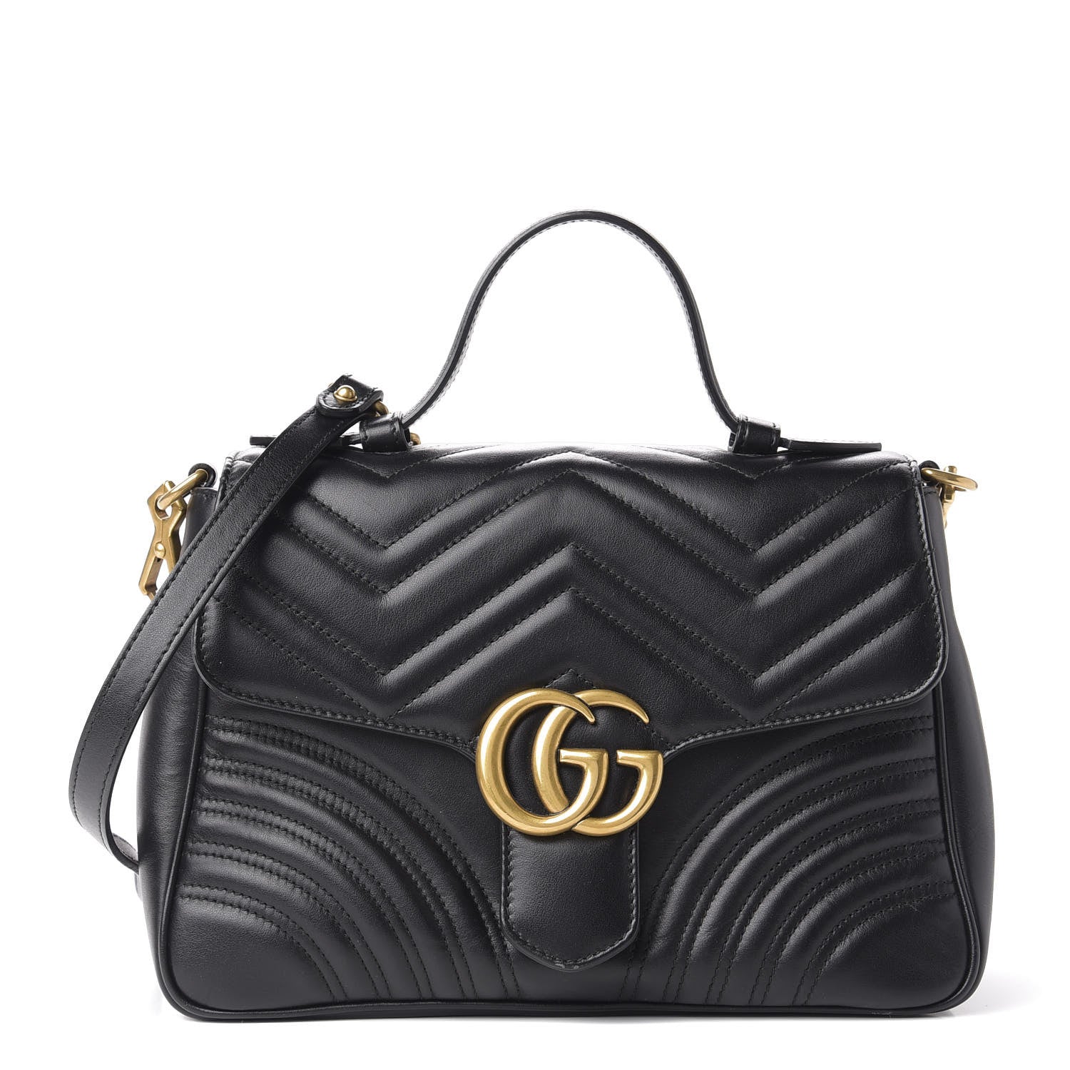 Gucci Calfskin Matelasse Small GG Marmont Top Handle Shoulder Bag Black 1 of 11