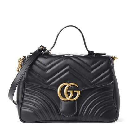 Gucci Calfskin Matelasse Small GG Marmont Top Handle Shoulder Bag Black 1 of 11