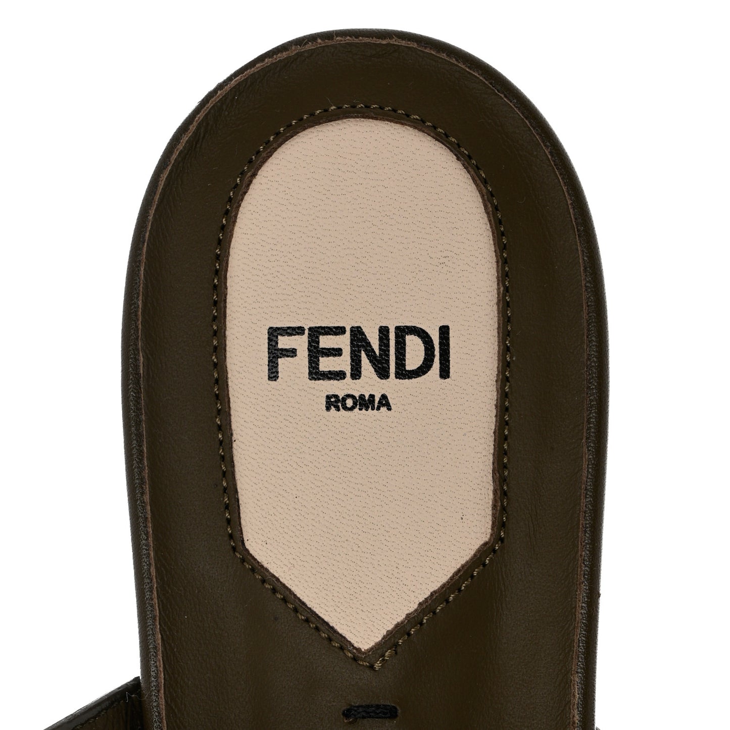 Vitello FF Embossed Buckle Flat Mules 40.5 Wood
