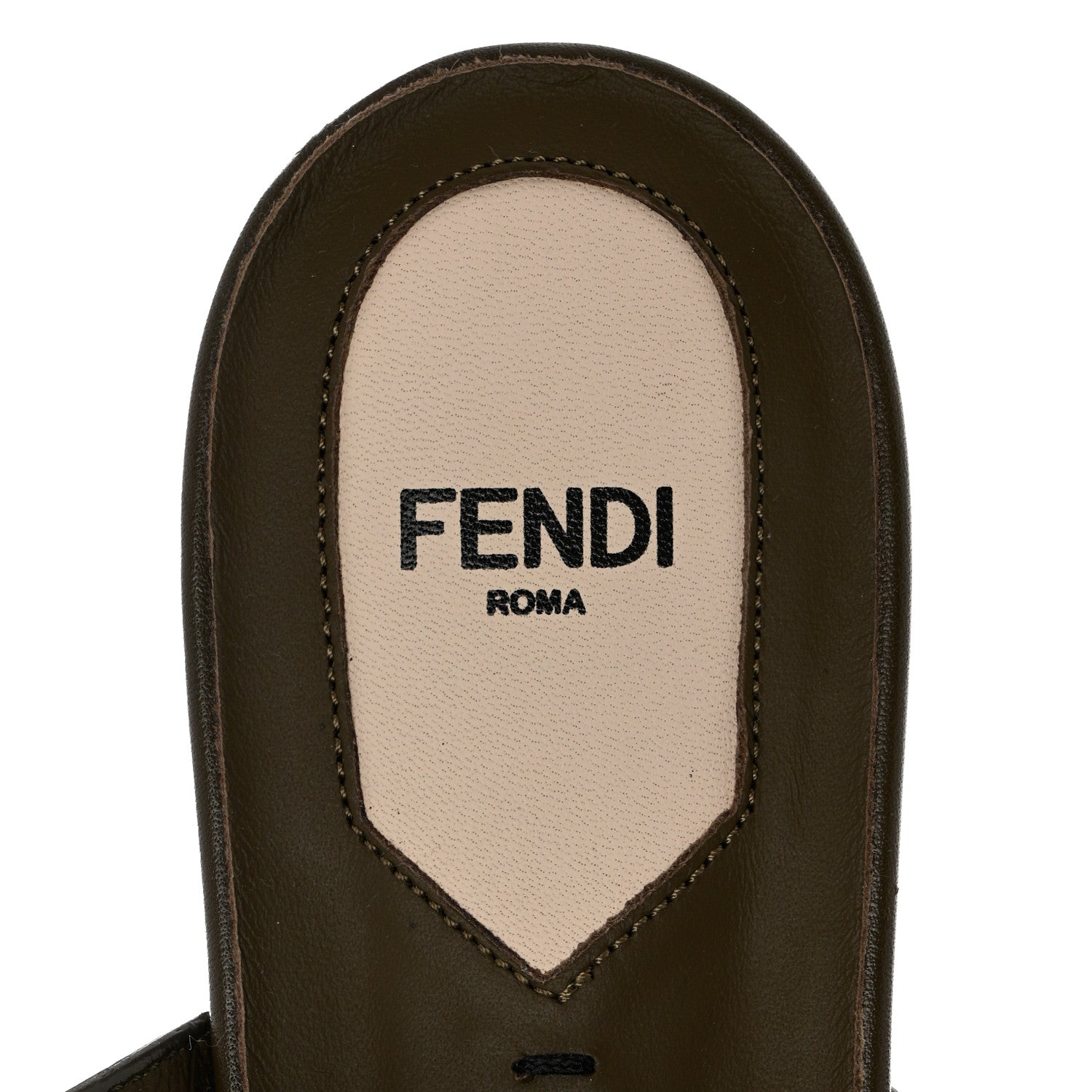 Fendi Vitello FF Embossed Buckle Flat Mules 40.5 Wood 6 of 8