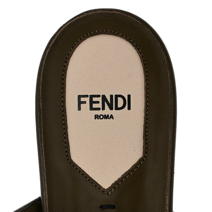Fendi Vitello FF Embossed Buckle Flat Mules 40.5 Wood 6 of 8