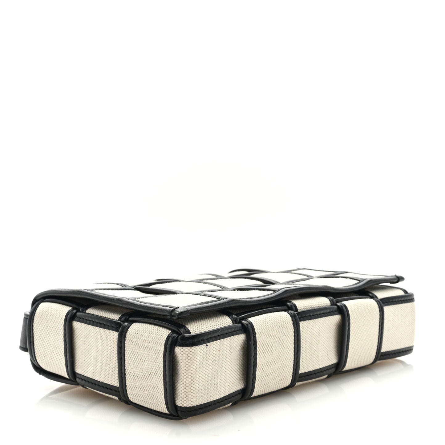 Canvas Intrecciato Padded Cassette Crossbody Bag Natural Black