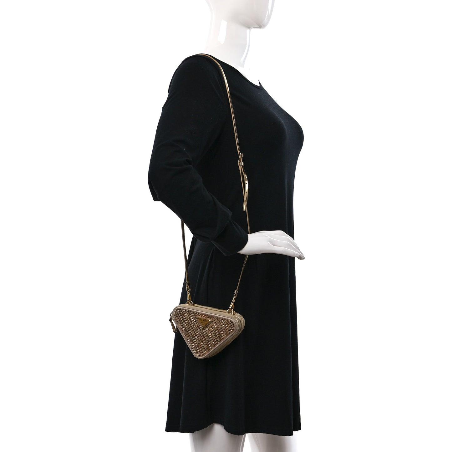 Satin Crystal Mini Triangle Crossbody Pouch Platino