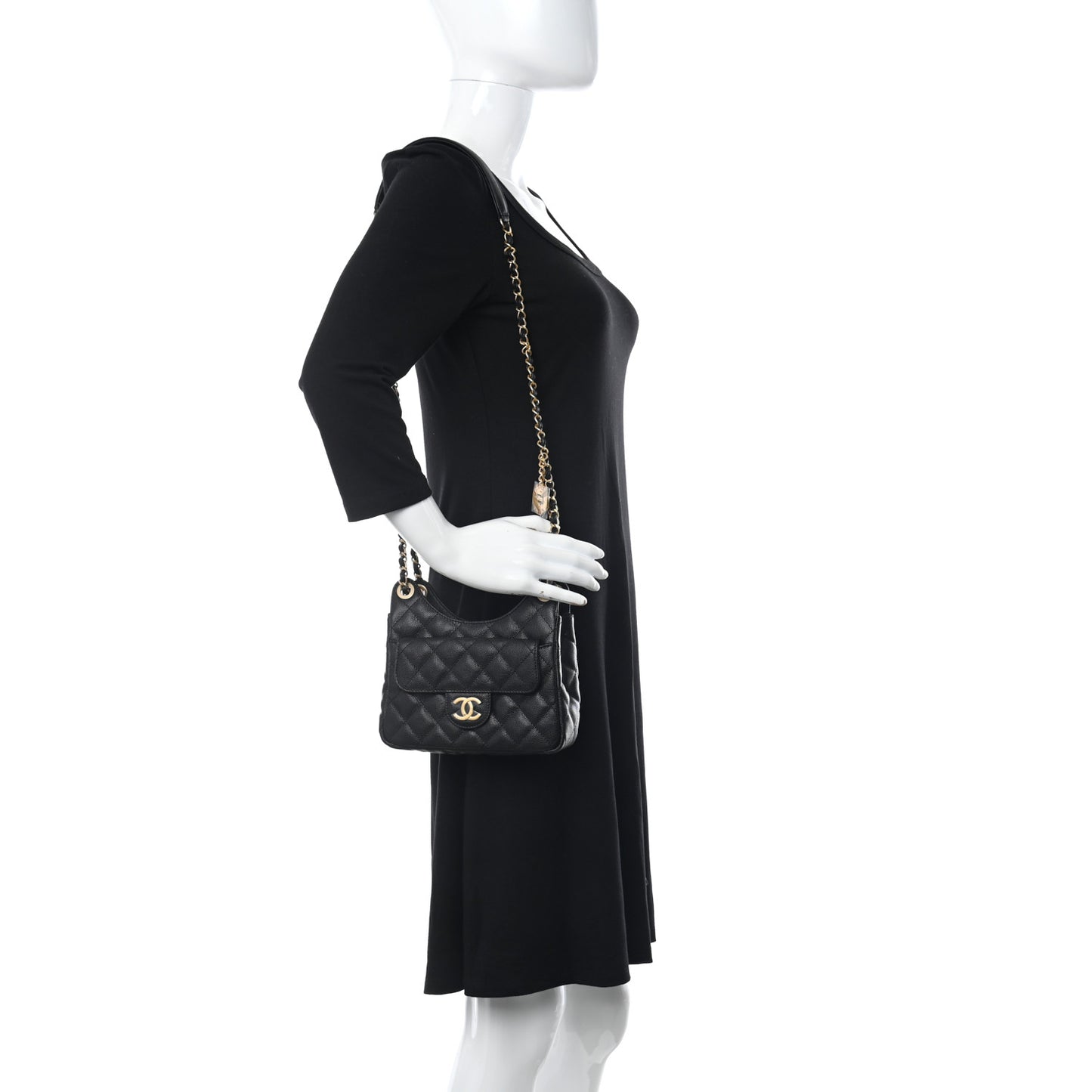 Caviar Quilted Small Wavy CC Hobo Black