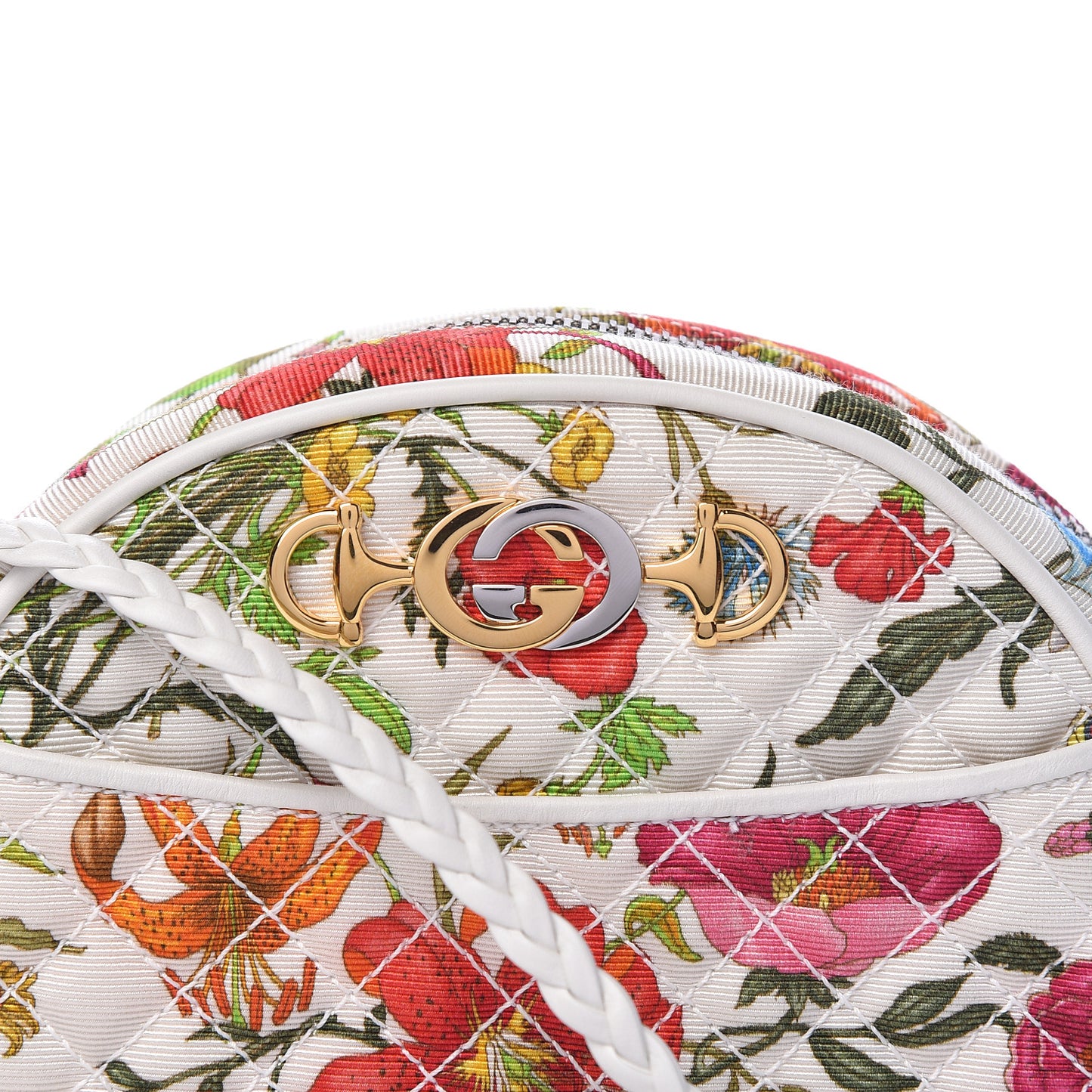 Canvas Flora Floral Trapuntata Mini Zumi Dome Shoulder Bag White