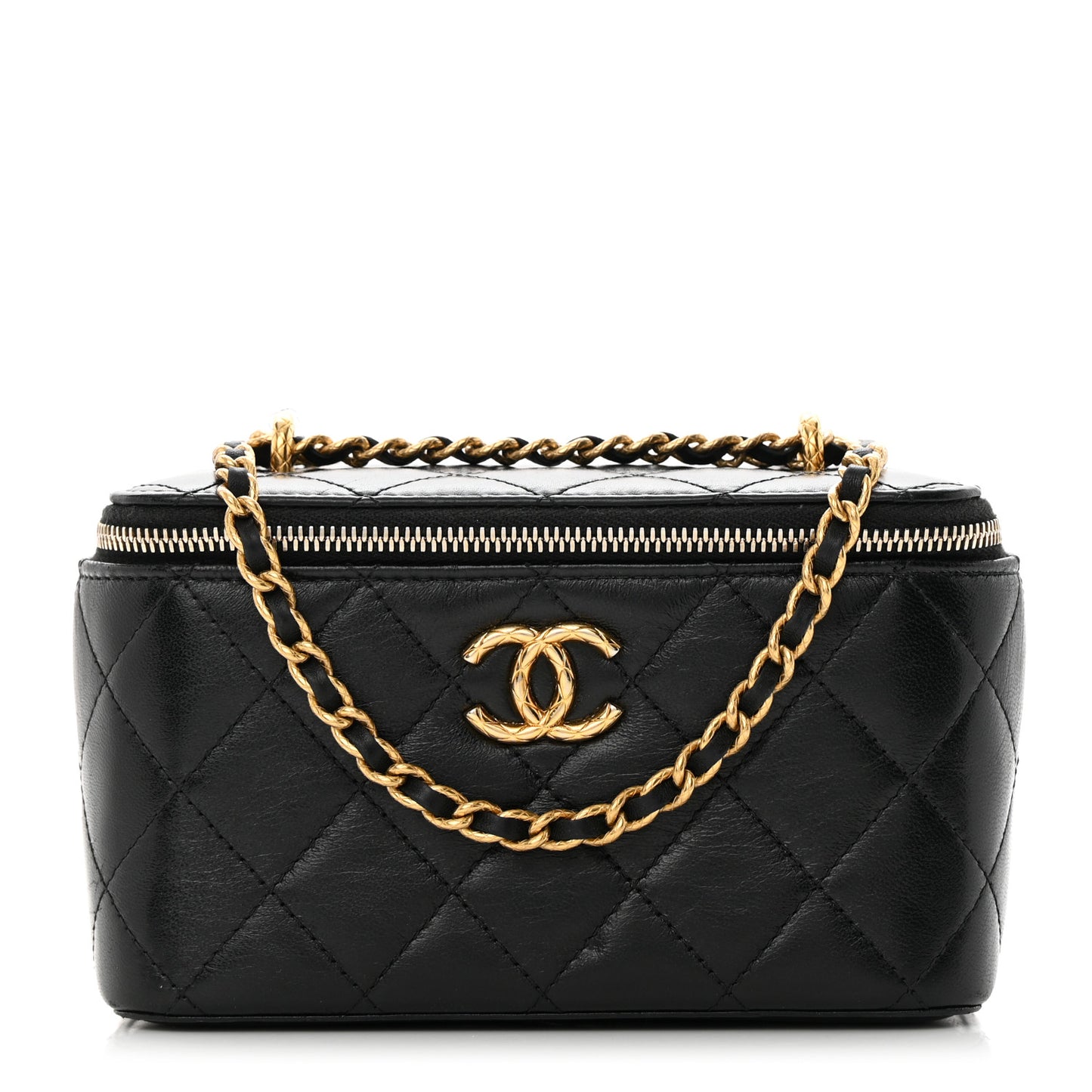 Lambskin Quilted Small CC Dynasty Vanity Case With Chain Black