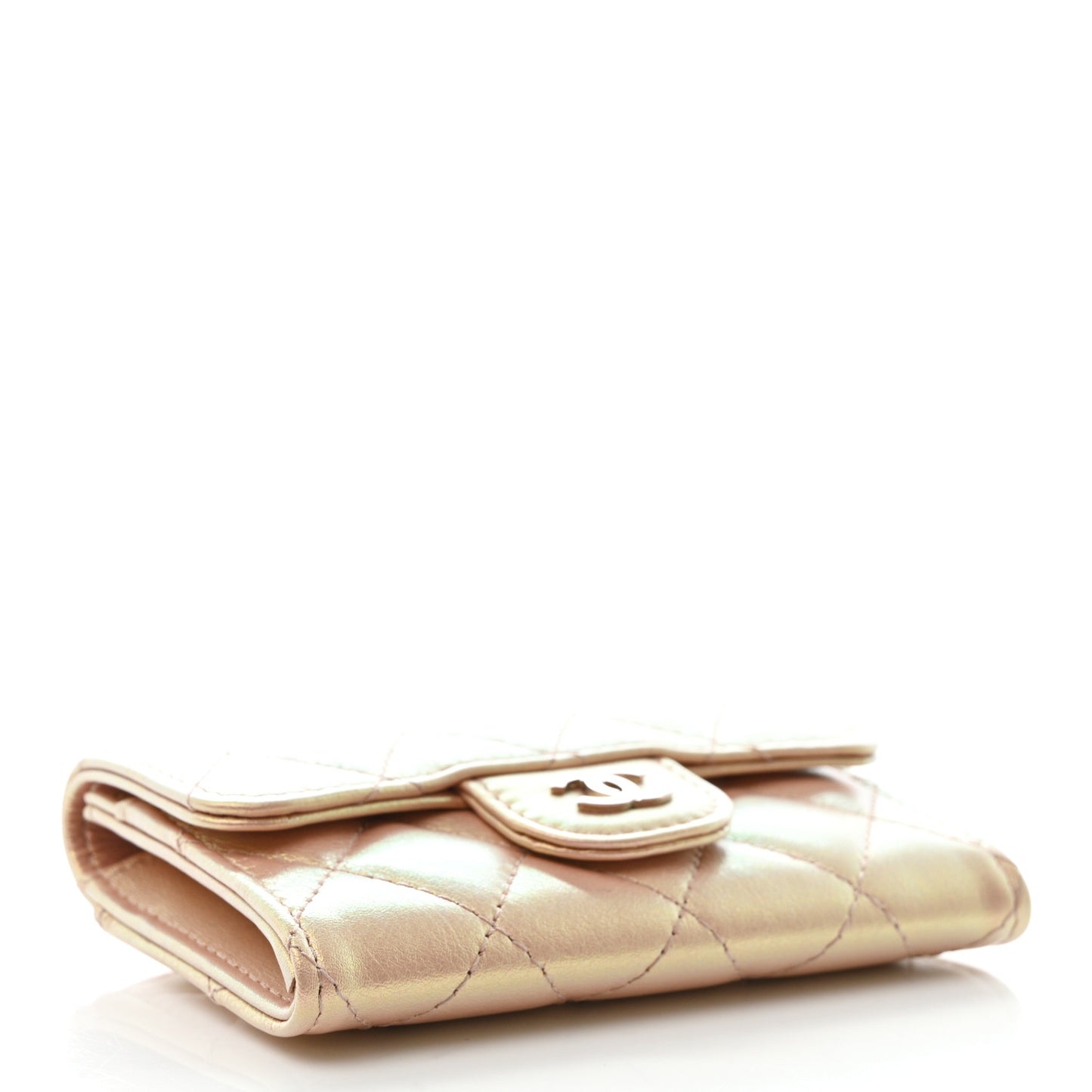 Iridescent Calfskin Quilted Flap Card Holder Wallet Pink