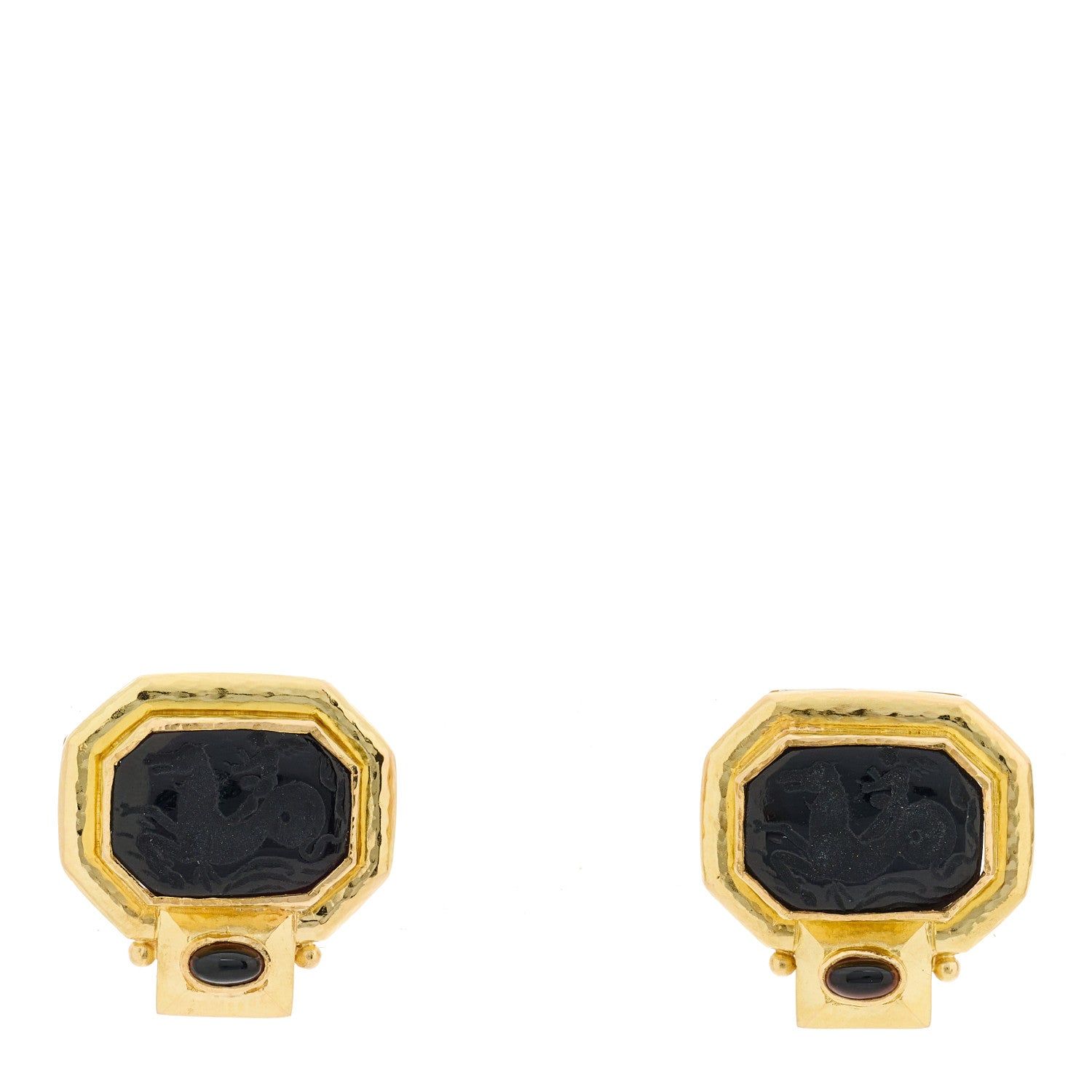 Elizabeth Locke 18K Yellow Gold Venetian Glass Black Onyx Cherub Seahorse Intaglio Earrings 1 of 4