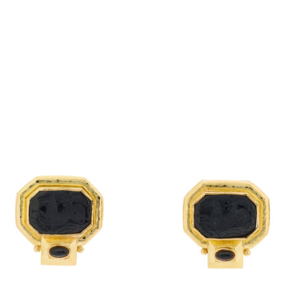 Elizabeth Locke 18K Yellow Gold Venetian Glass Black Onyx Cherub Seahorse Intaglio Earrings 1 of 4