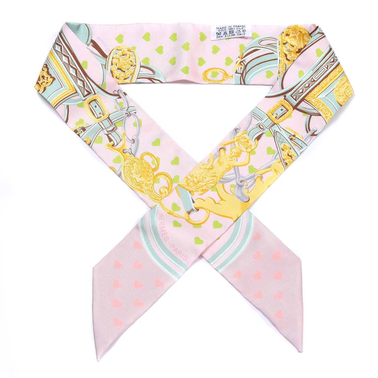Hermes Silk Brides de Gala Love Twilly Parme Vert D Eau Vieux Rose 1 of 4