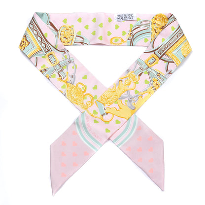 Hermes Silk Brides de Gala Love Twilly Parme Vert D Eau Vieux Rose 1 of 4