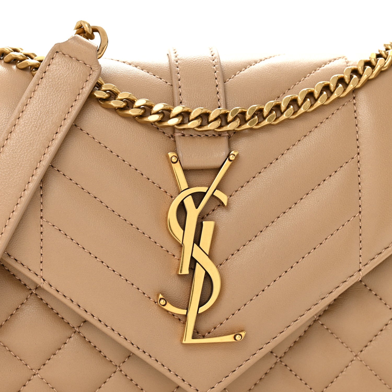 Saint Laurent Lambskin Mixed Matelasse Triquilt Small Monogram Satchel Dark Toffee 7 of 9