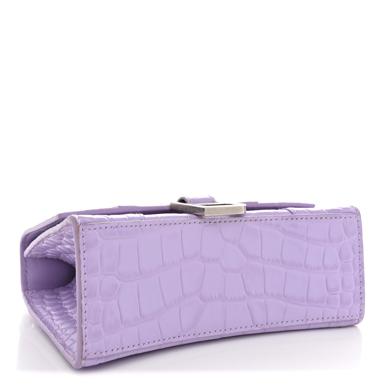 Balenciaga Shiny Calfskin Crocodile Embossed Hourglass Top Handle Bag XS Lilac 4 of 11