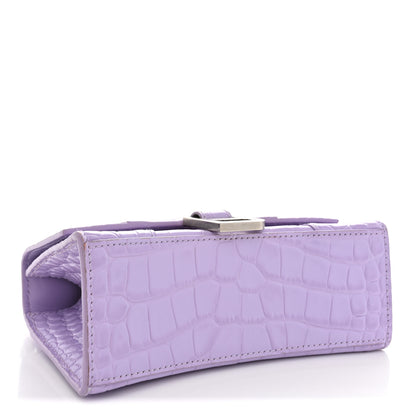 Balenciaga Shiny Calfskin Crocodile Embossed Hourglass Top Handle Bag XS Lilac 4 of 11