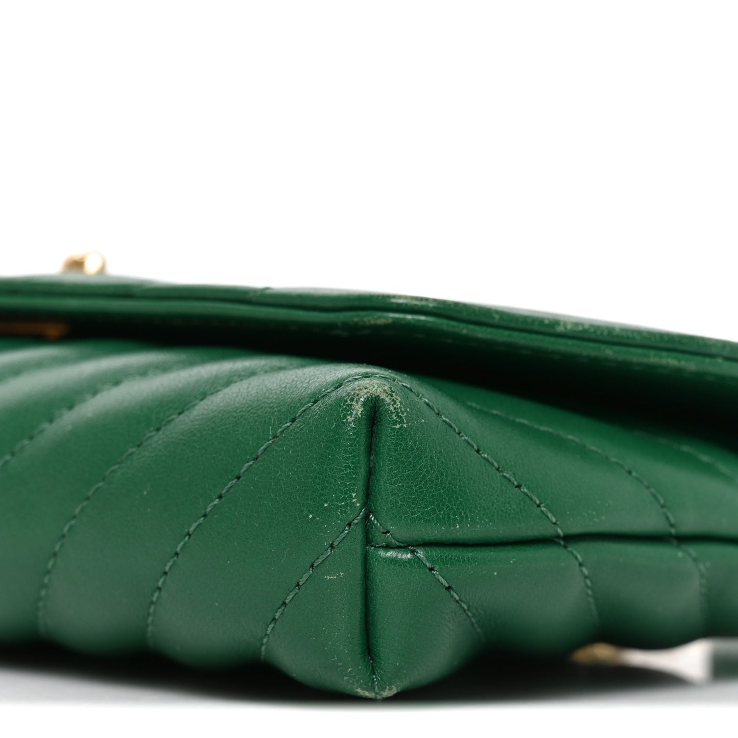 Lambskin Chevron Quilted East West Flap Green