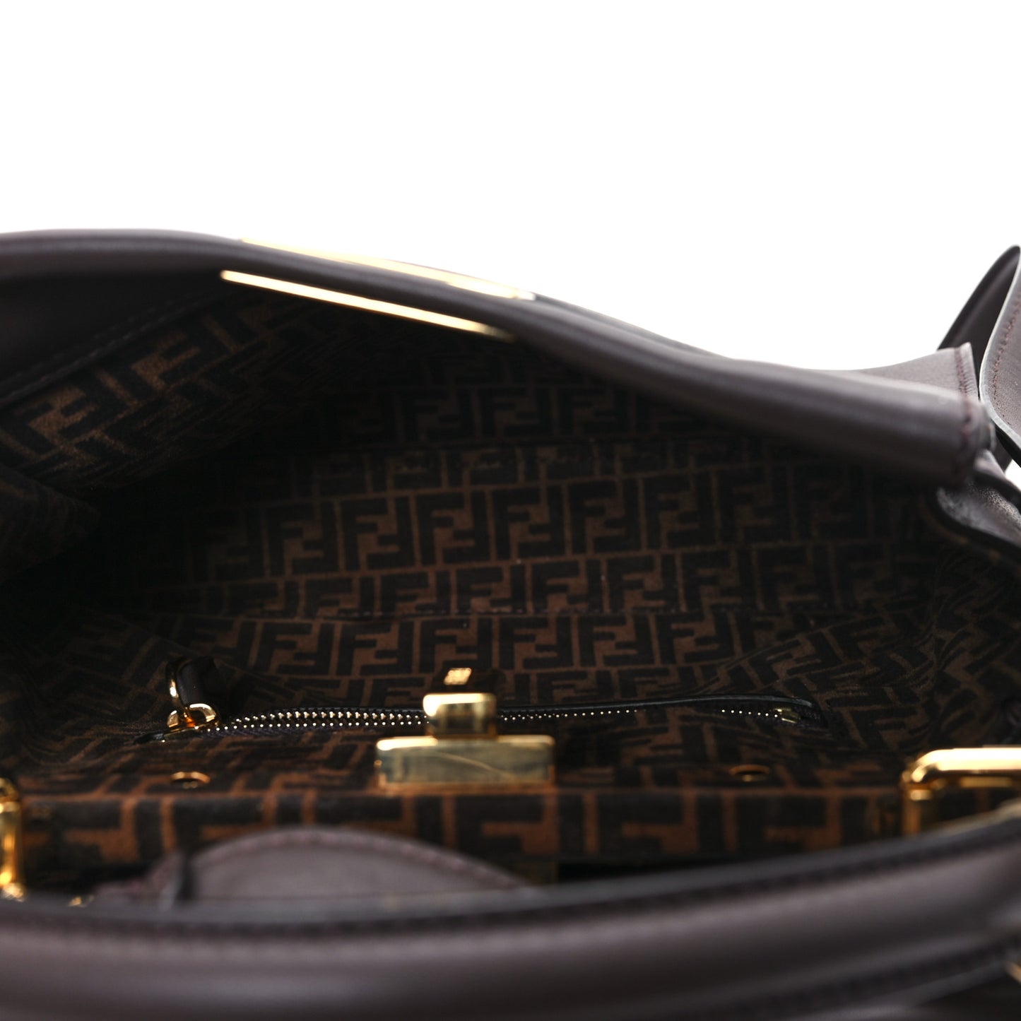Vitello Seta Suede FF Mini Peekaboo Iconic Satchel Chocolate