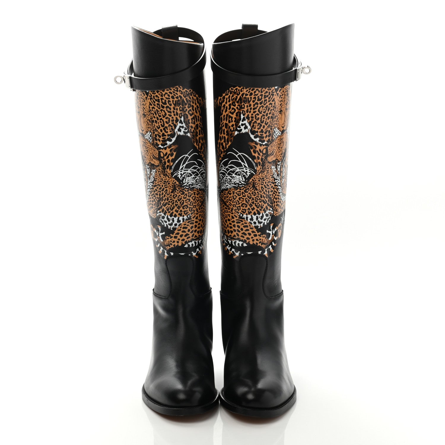 Hermes Box Kelly Jungle Love Print Jumping Boots 38 Black 2 of 8