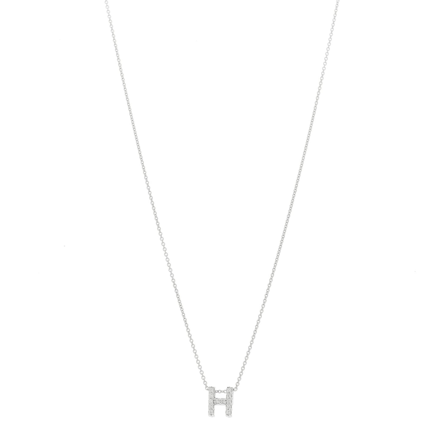 18K White Gold Diamond Love Letter H Pendant Necklace