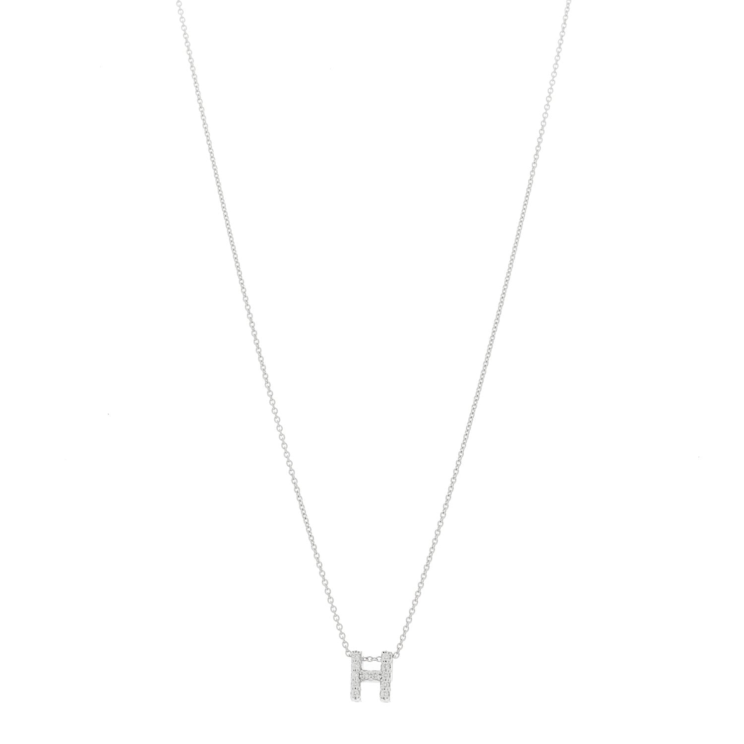 Roberto Coin 18K White Gold Diamond Love Letter H Pendant Necklace 1 of 8