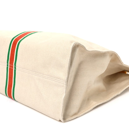 Gucci Linen Heavy Canvas Textured Dollar Calfskin Web Large Retro Interlocking G Foldable Tote Light Beige 10 of 10