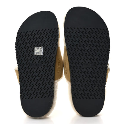 Hermes Suede Goatskin Woolskin Womens Chypre Sandals 38 Beige Albatre 6 of 8