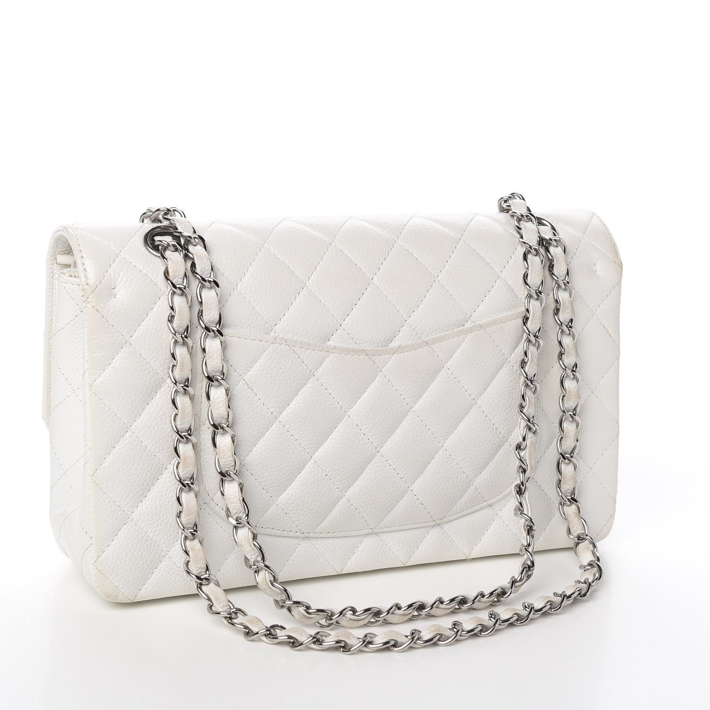 Caviar Quilted Medium Double Flap White