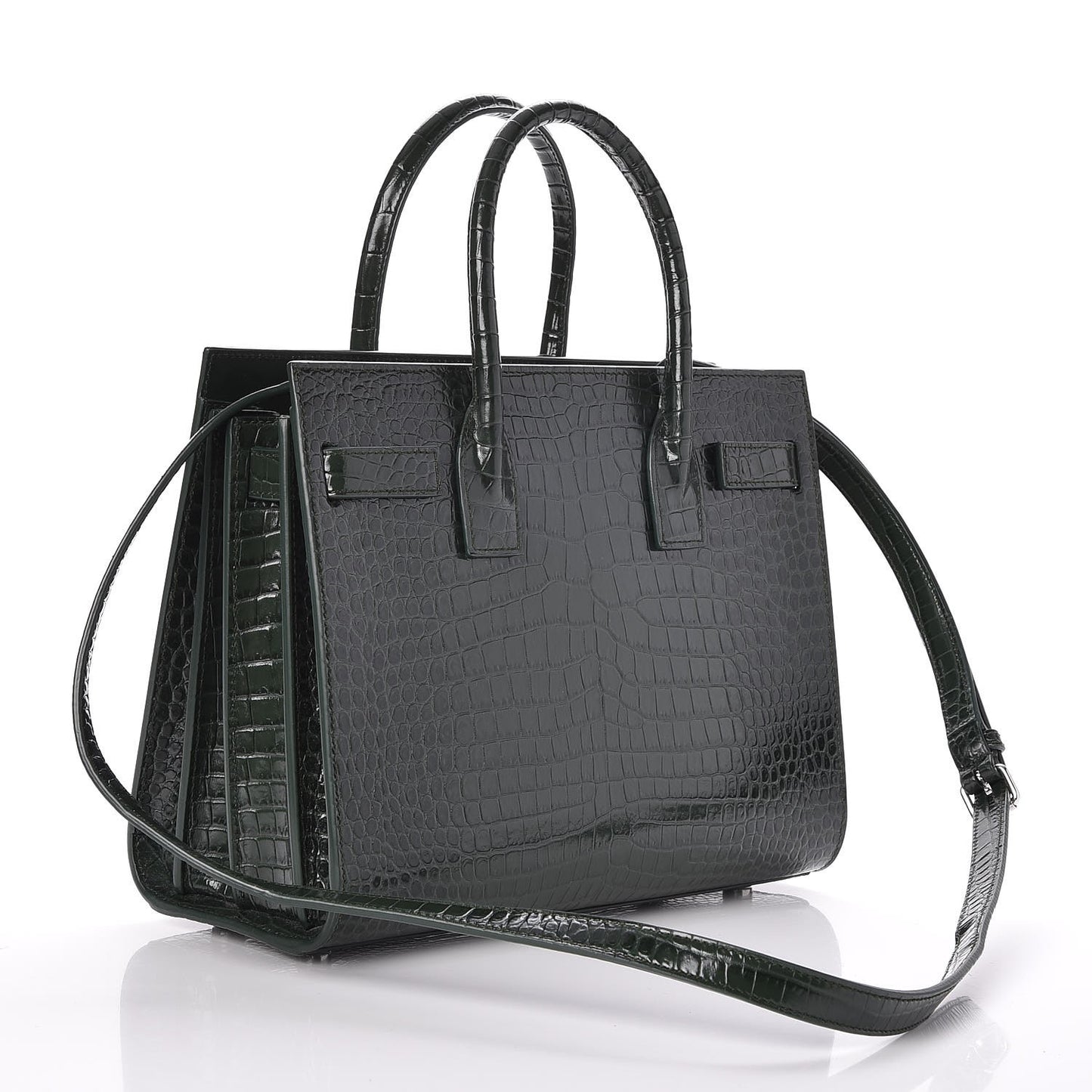 Calfskin Crocodile Embossed Baby Sac De Jour Dark Leaf