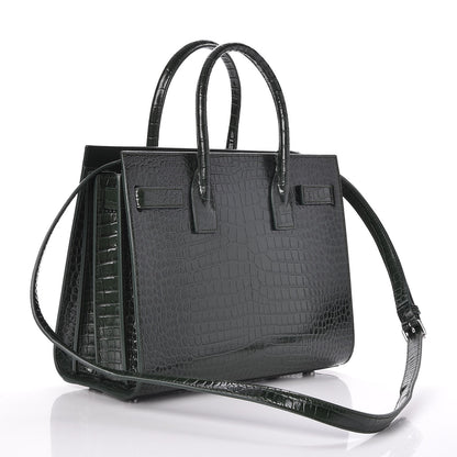 Saint Laurent Calfskin Crocodile Embossed Baby Sac De Jour Dark Leaf 3 of 7