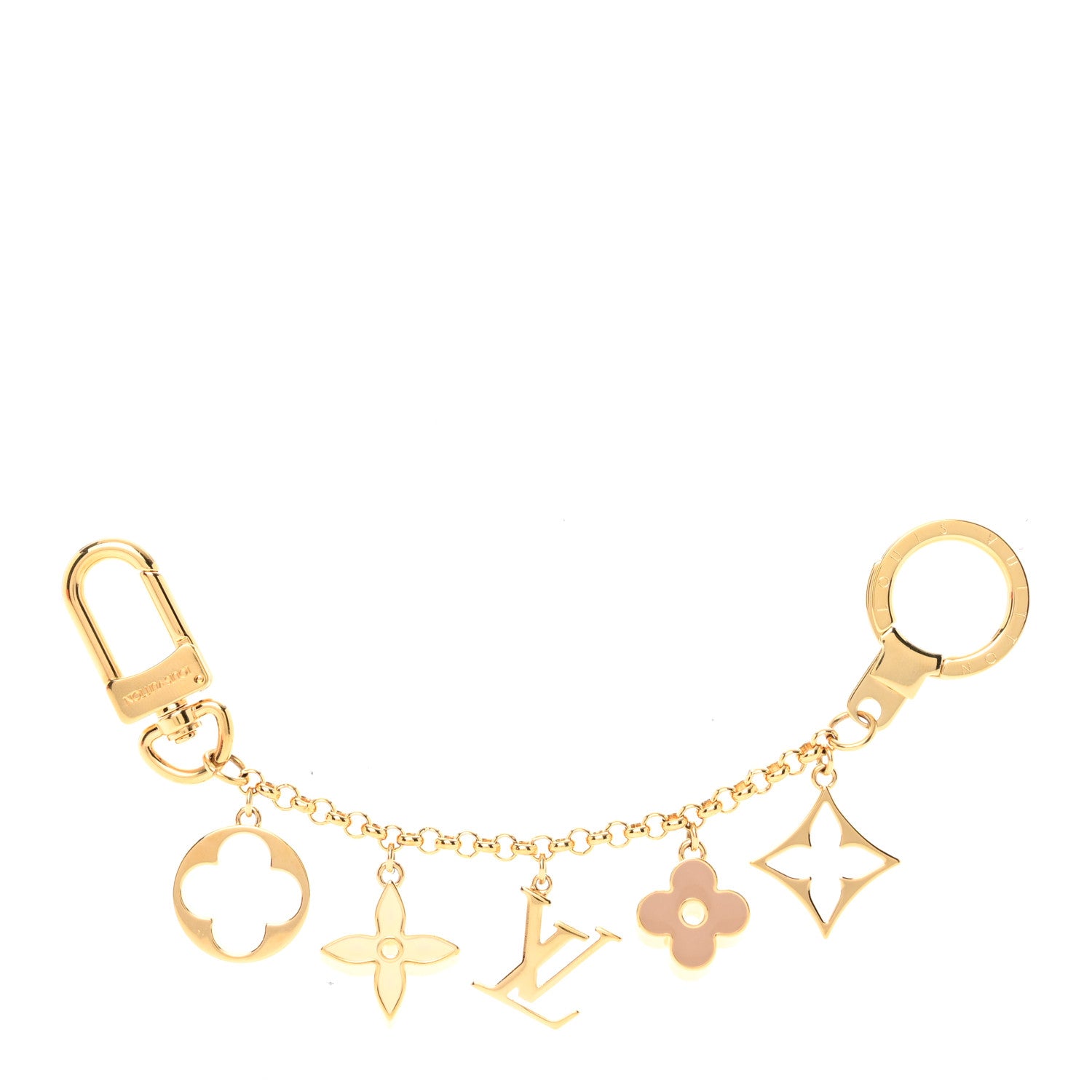 Louis Vuitton Brass Enamel Fleur De Monogram Bag Charm Chain Gold 1 of 5