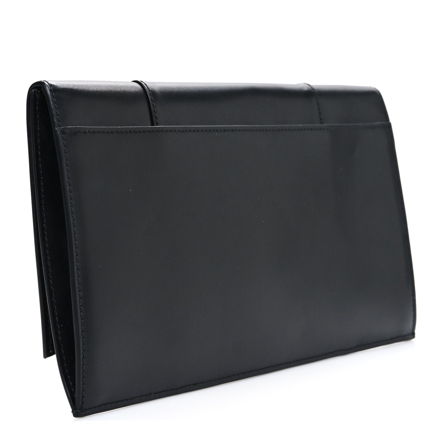 Shiny Box Calfskin Hourglass Flap Flat Pouch Black