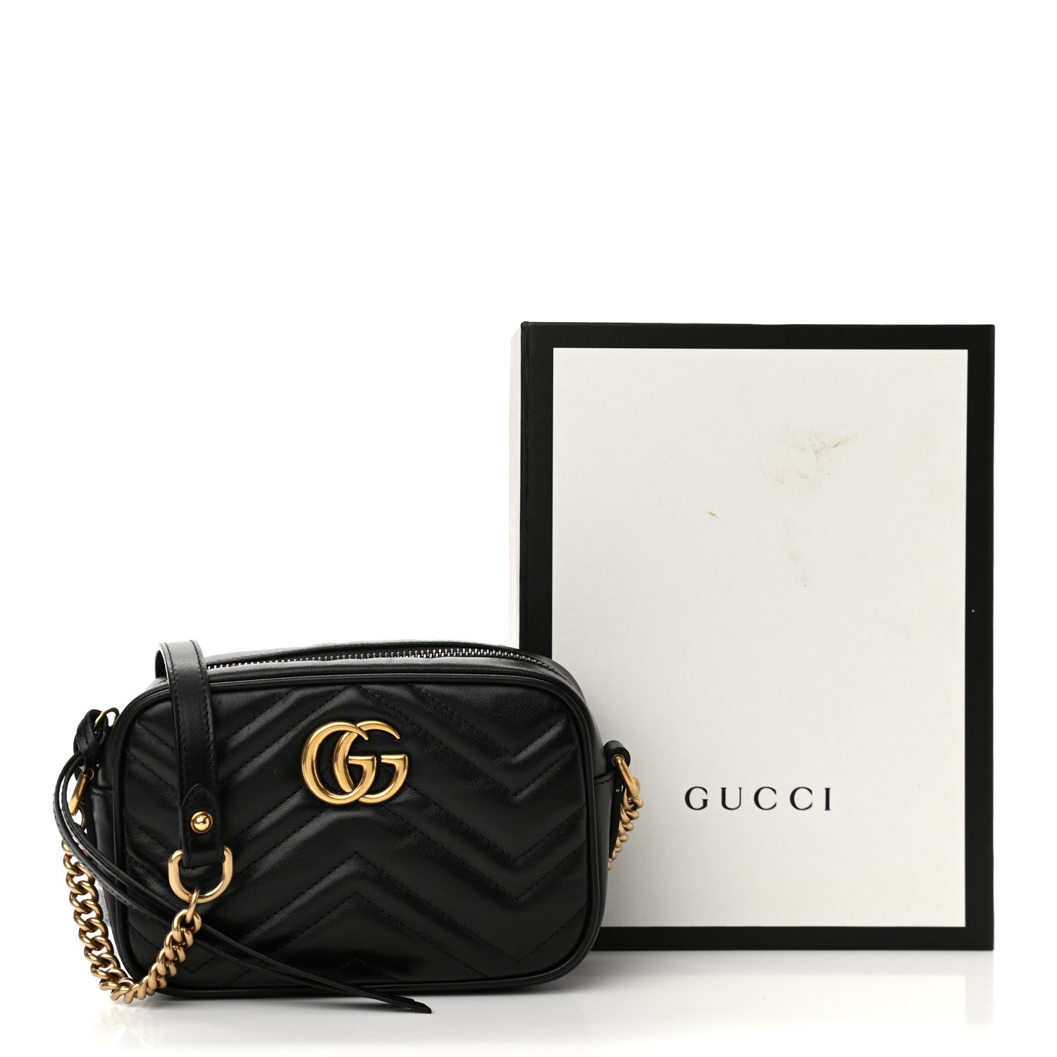 Gucci Calfskin Matelasse Mini GG Marmont Chain Shoulder Bag Black 15 of 15
