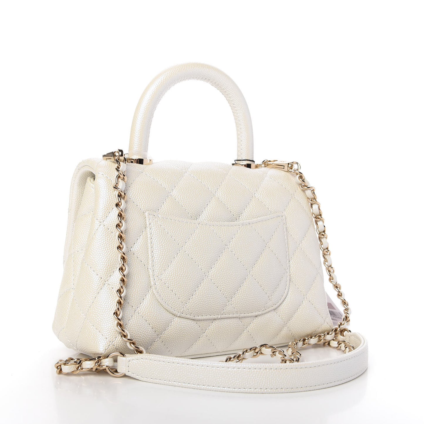 Iridescent Caviar Quilted Extra Mini Coco Handle Flap White