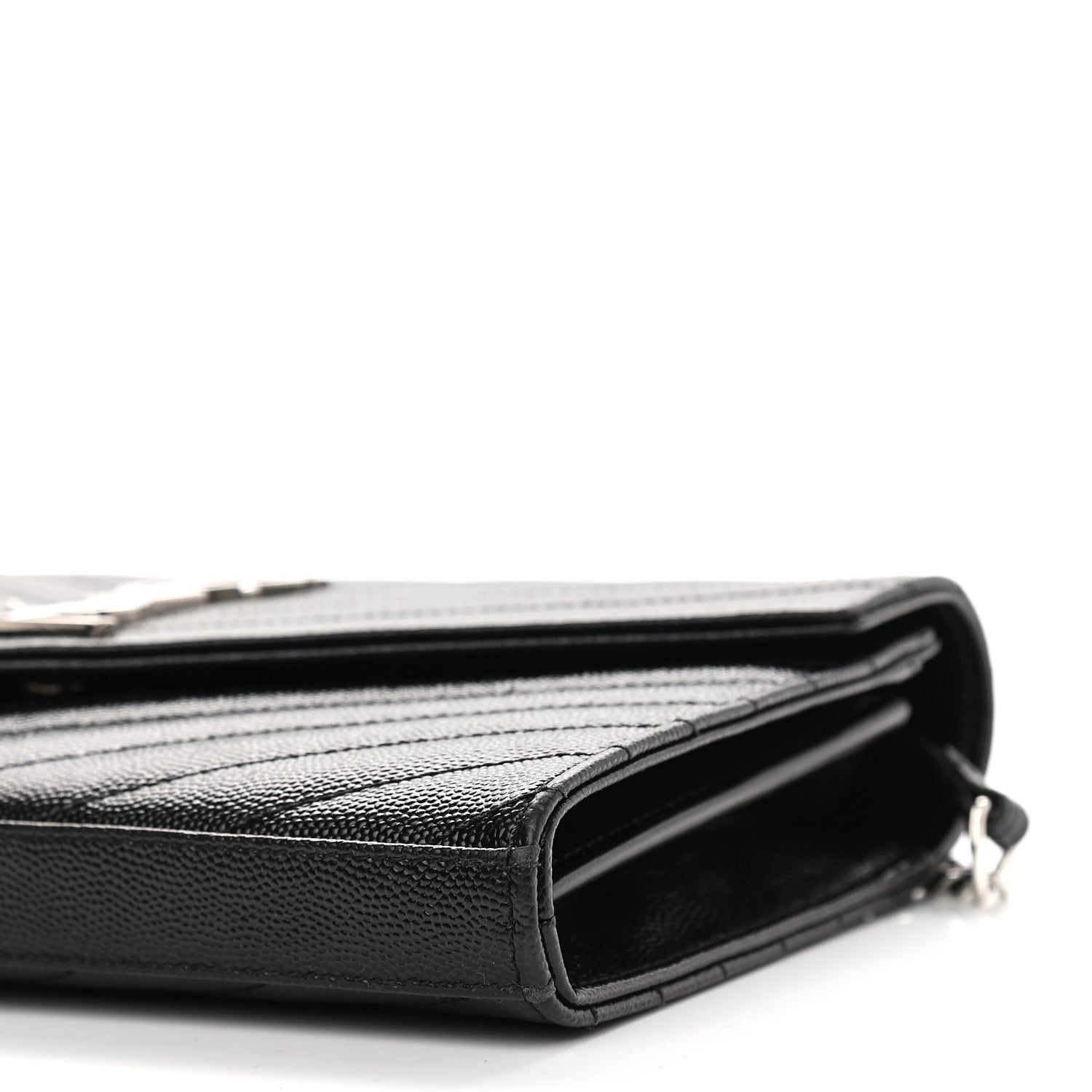 Saint Laurent Grain De Poudre Matelasse Chevron Monogram Chain Wallet Black 8 of 8