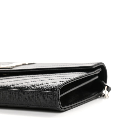 Saint Laurent Grain De Poudre Matelasse Chevron Monogram Chain Wallet Black 8 of 8