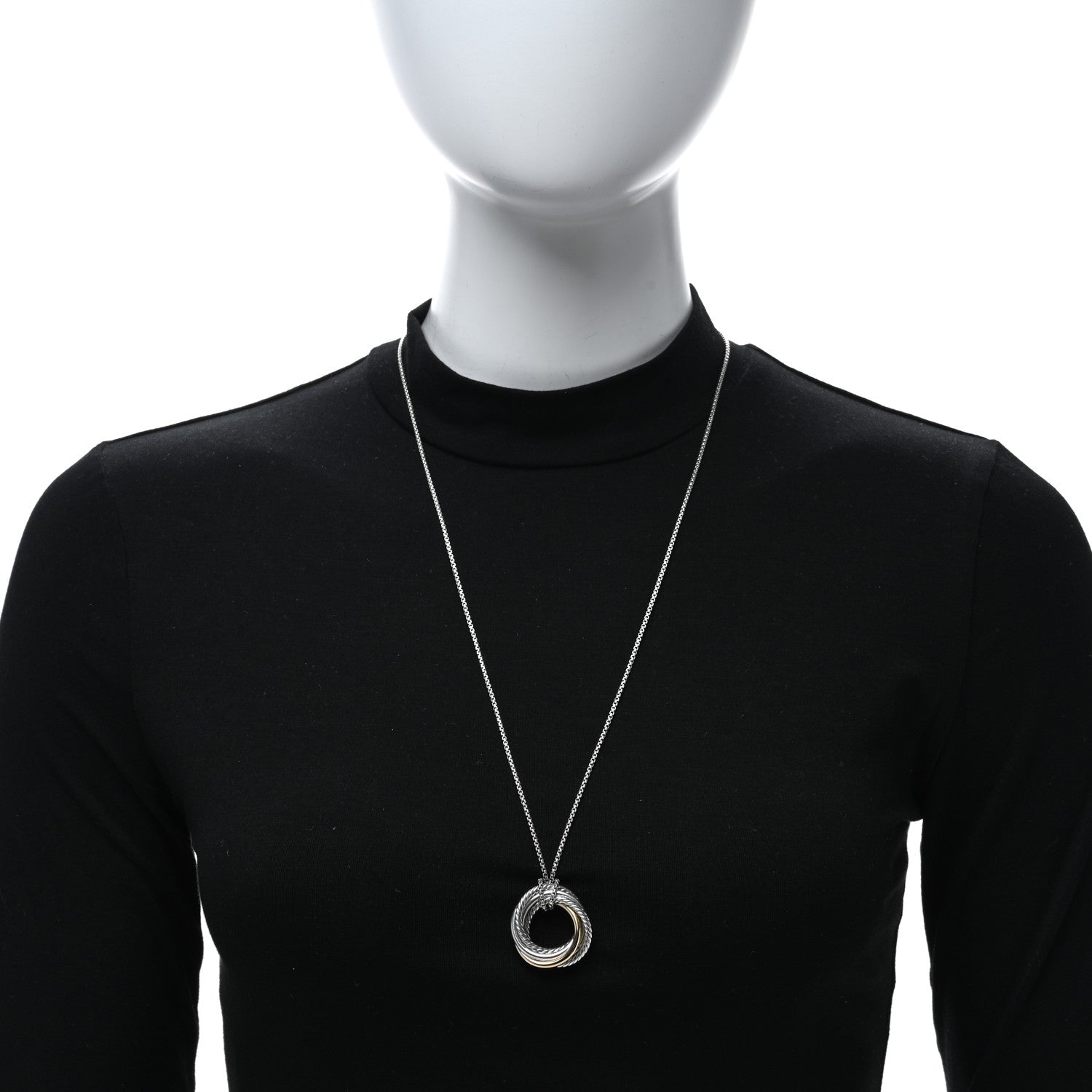 David Yurman Sterling Silver 14K Yellow Gold 28mm Crossover Pendant Necklace 3 of 4