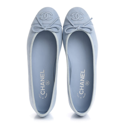 Chanel Suede Calfskin Cap Toe CC Ballerina Flats 36 Light Blue 2 of 11