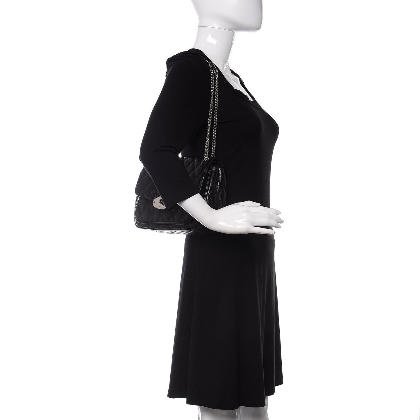 Shiny Buffalo Quilted Small Shoulder Bag Black