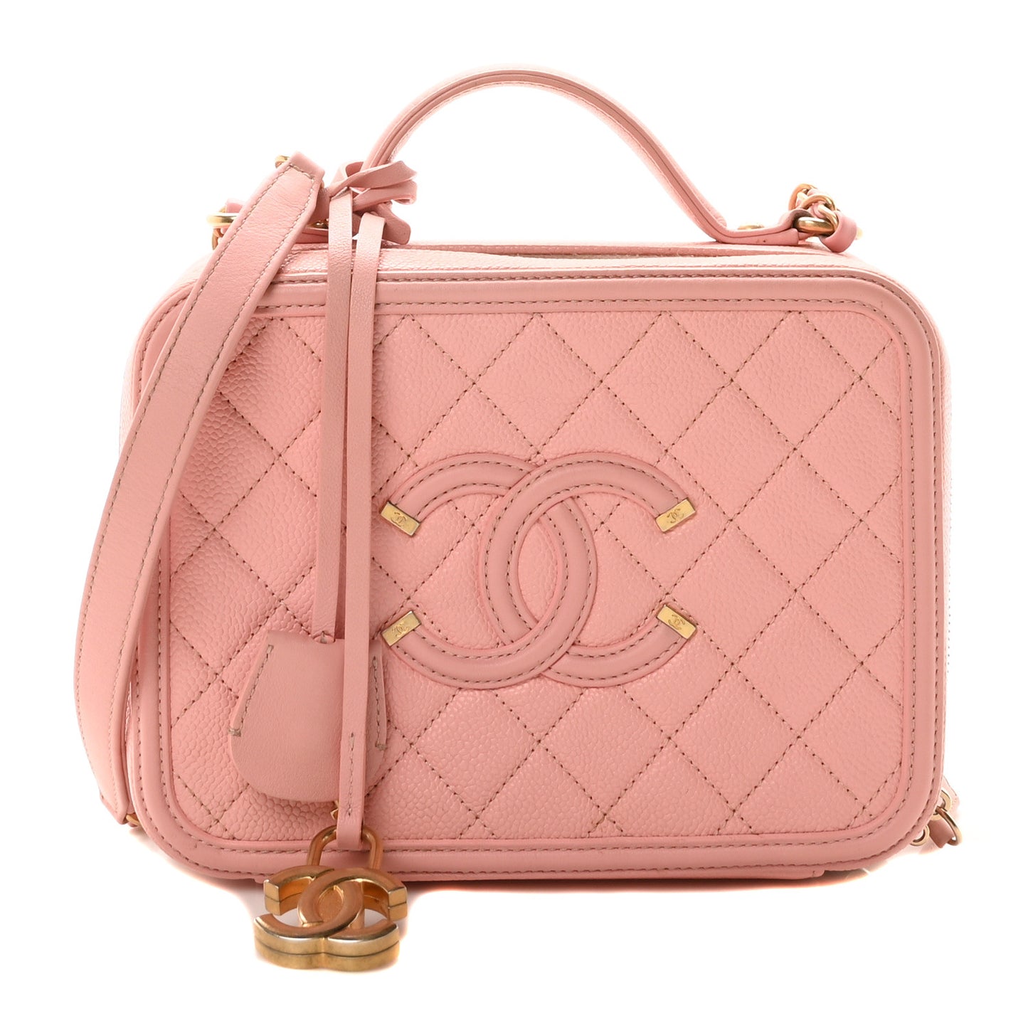 Caviar Quilted Medium CC Filigree Vanity Case Rose Pink