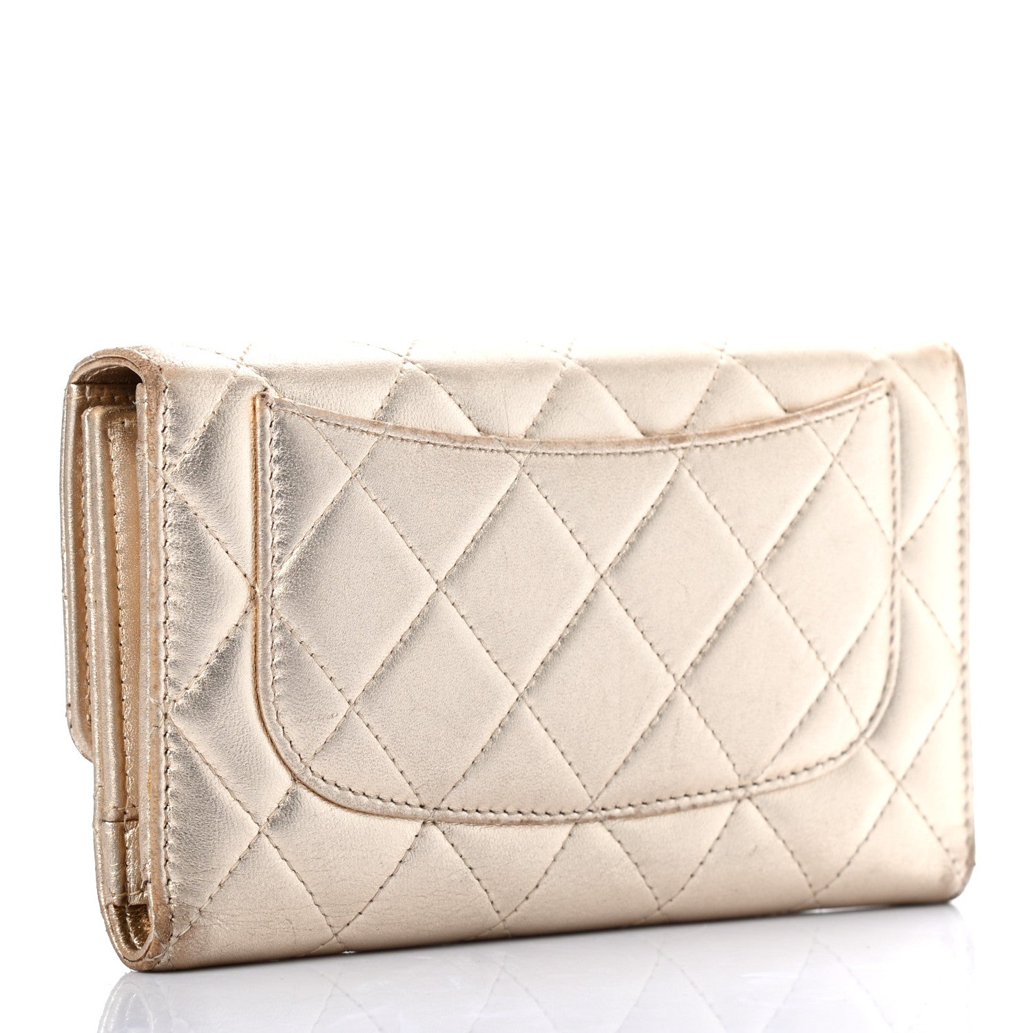 Chanel Metallic Lambskin Quilted Large Flap Wallet Gold 3 of 7