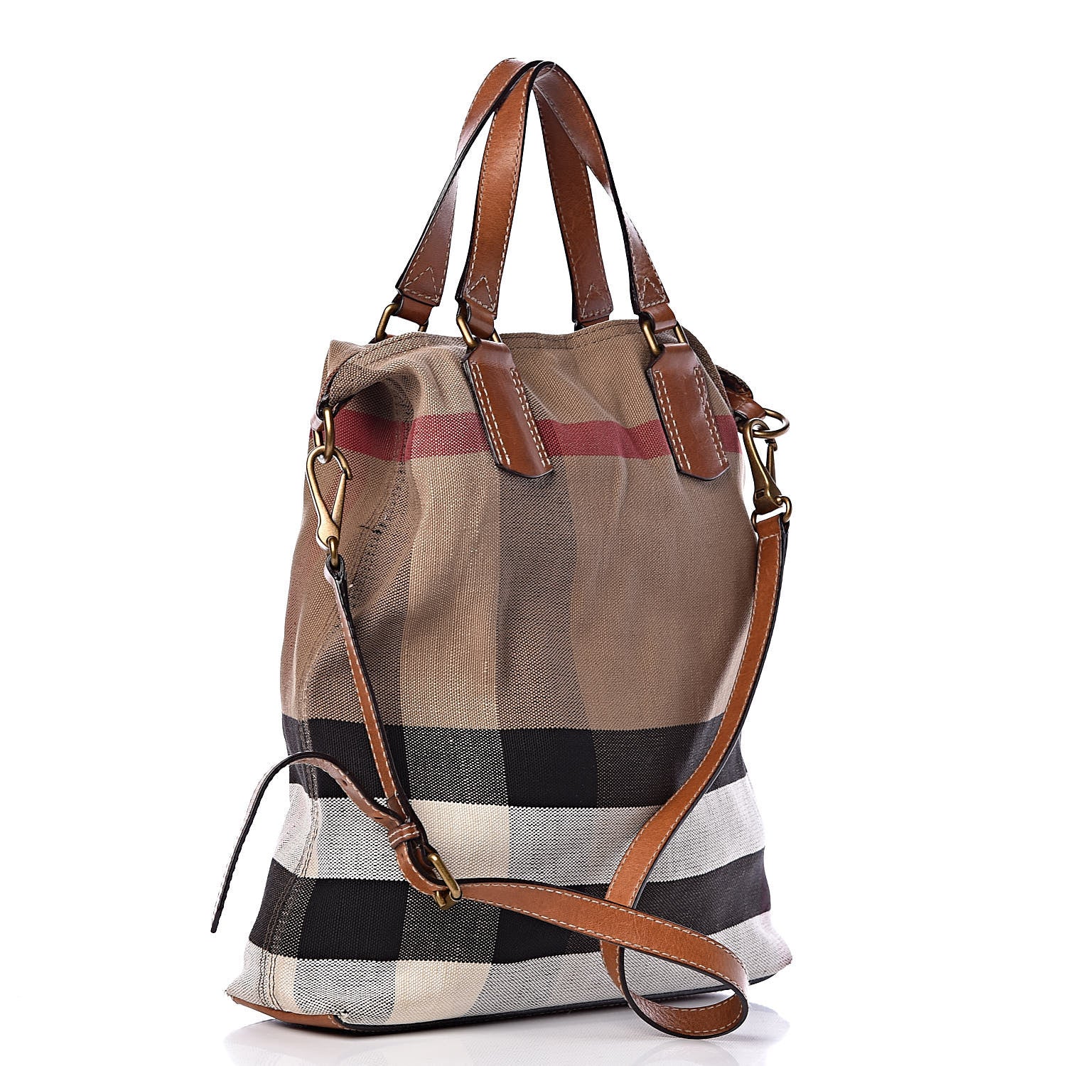 Burberry Canvas Mega Check Medium Ashby Hobo Saddle Brown 4 of 21