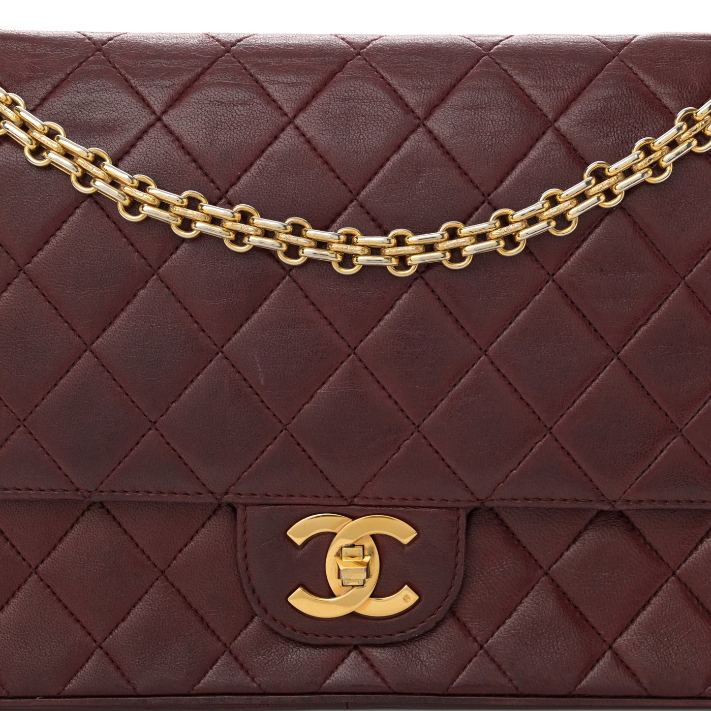 Lambskin Quilted Medium Double Flap Bijoux Chain Bordeaux
