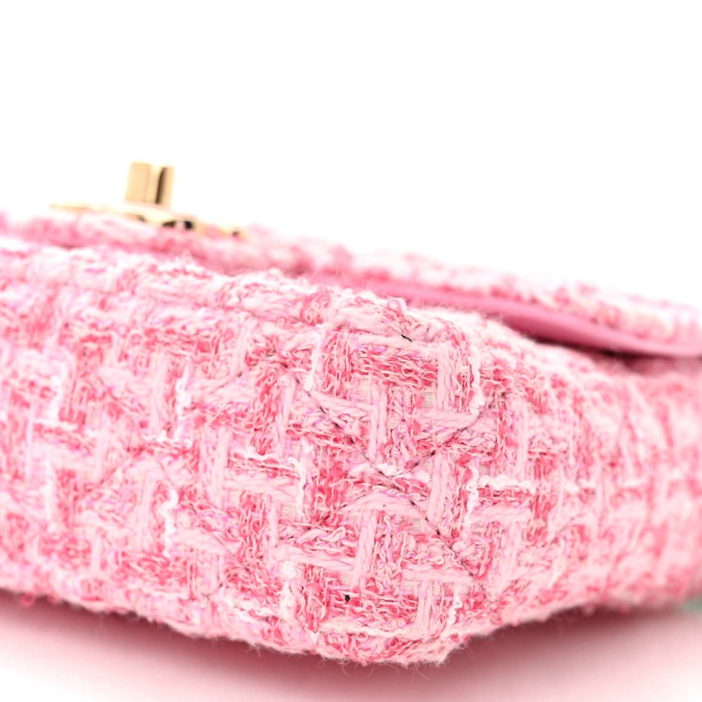 Tweed Resin Quilted Mini Heart Square Flap Pink White