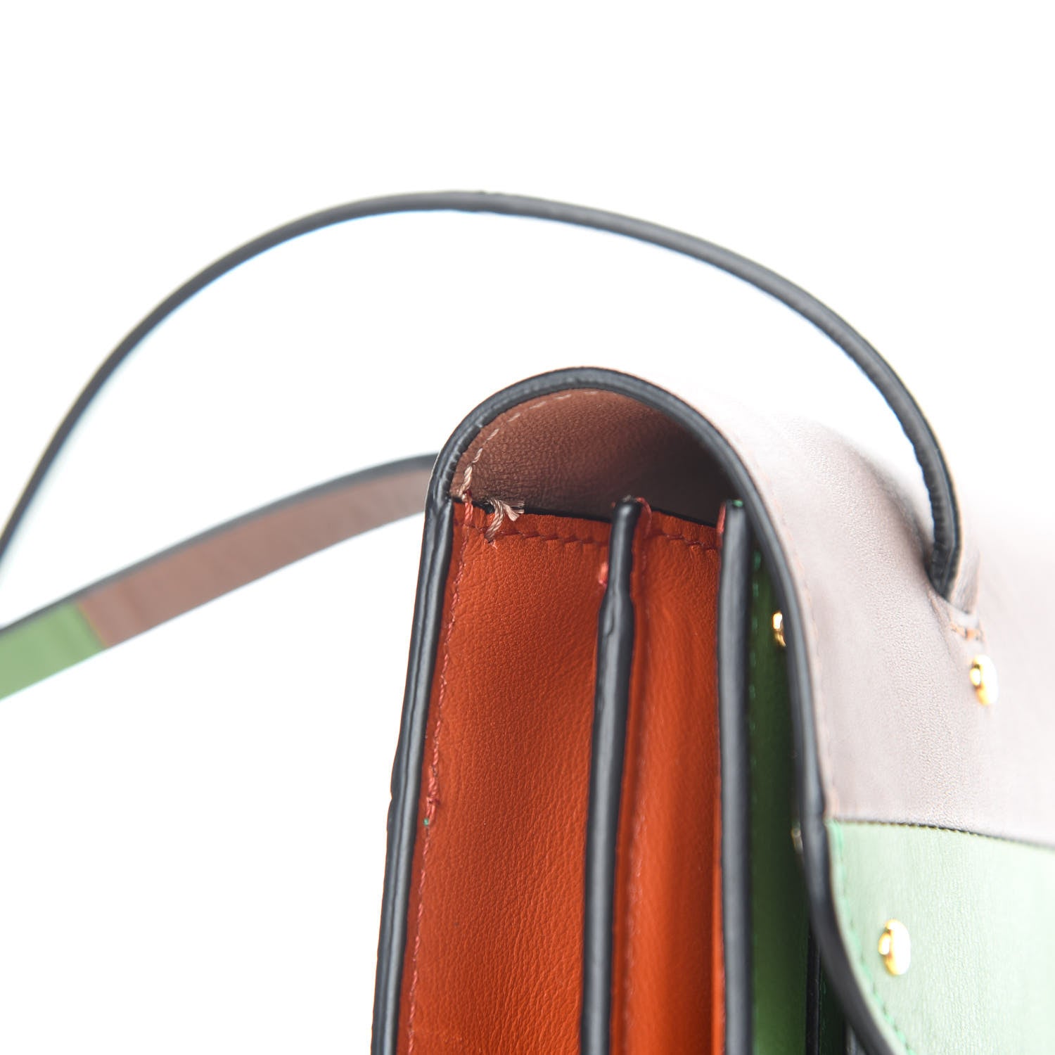 Valentino Garavani Calfskin Rivet Colorblock Double Handle Shoulder Bag Brown Green 16 of 19