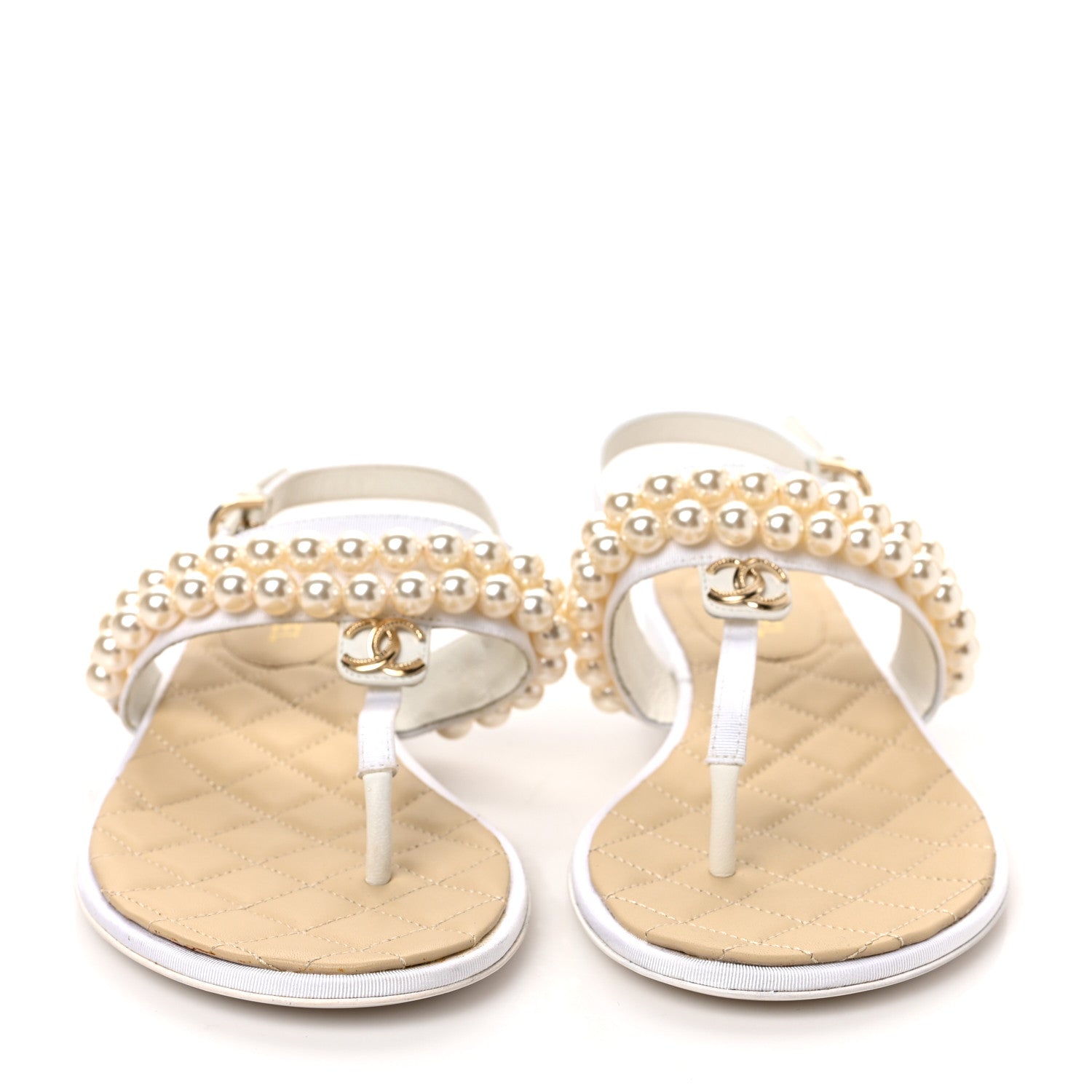 Chanel Grosgrain Pearl CC Sandals 36 White 2 of 9