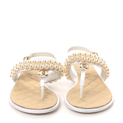 Chanel Grosgrain Pearl CC Sandals 36 White 2 of 9