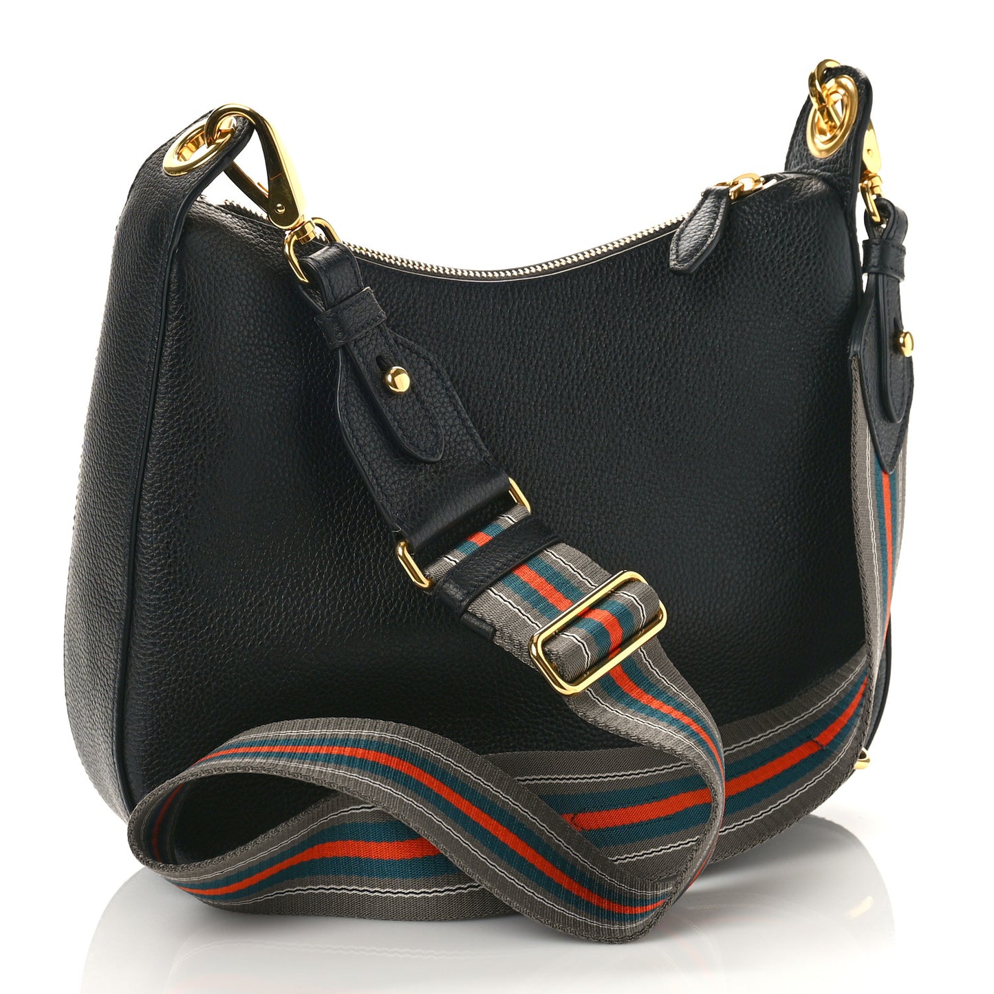 Vitello Daino Zippered Messenger Hobo Black