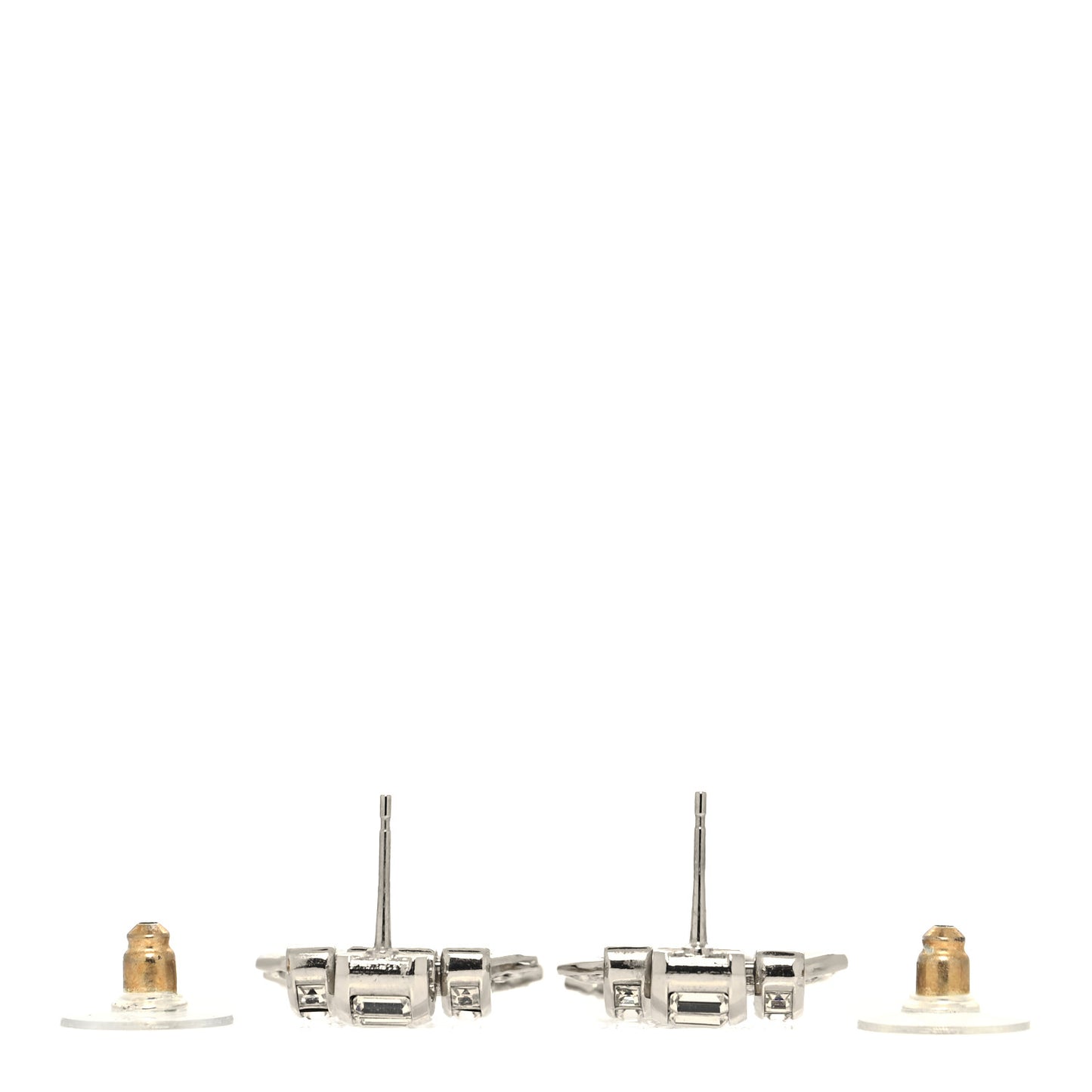 Metal Baguette Crystal CC Earrings Silver