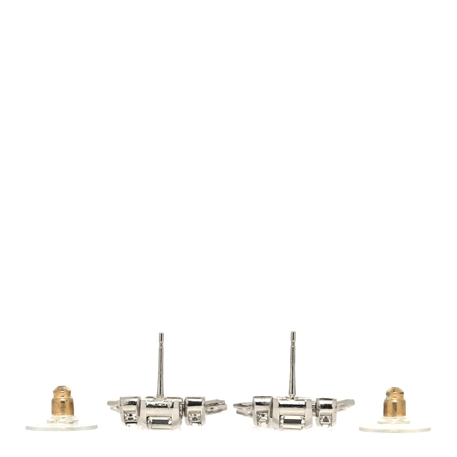 Chanel Metal Baguette Crystal CC Earrings Silver 3 of 5
